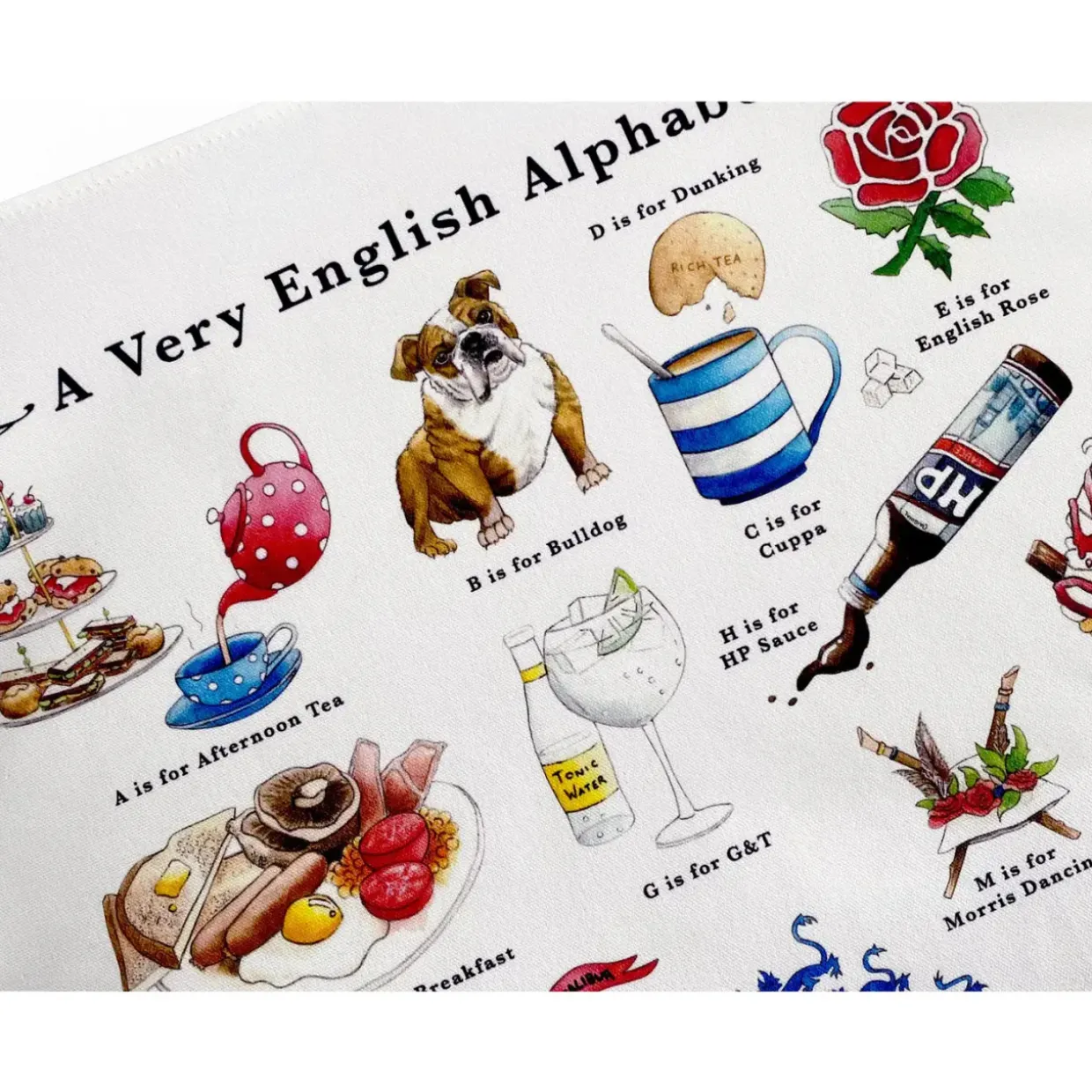 A Very English Alphabet Tea Towel