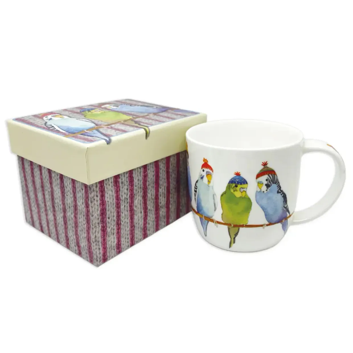 Budgies In Beanies Bone China Mug (Boxed)