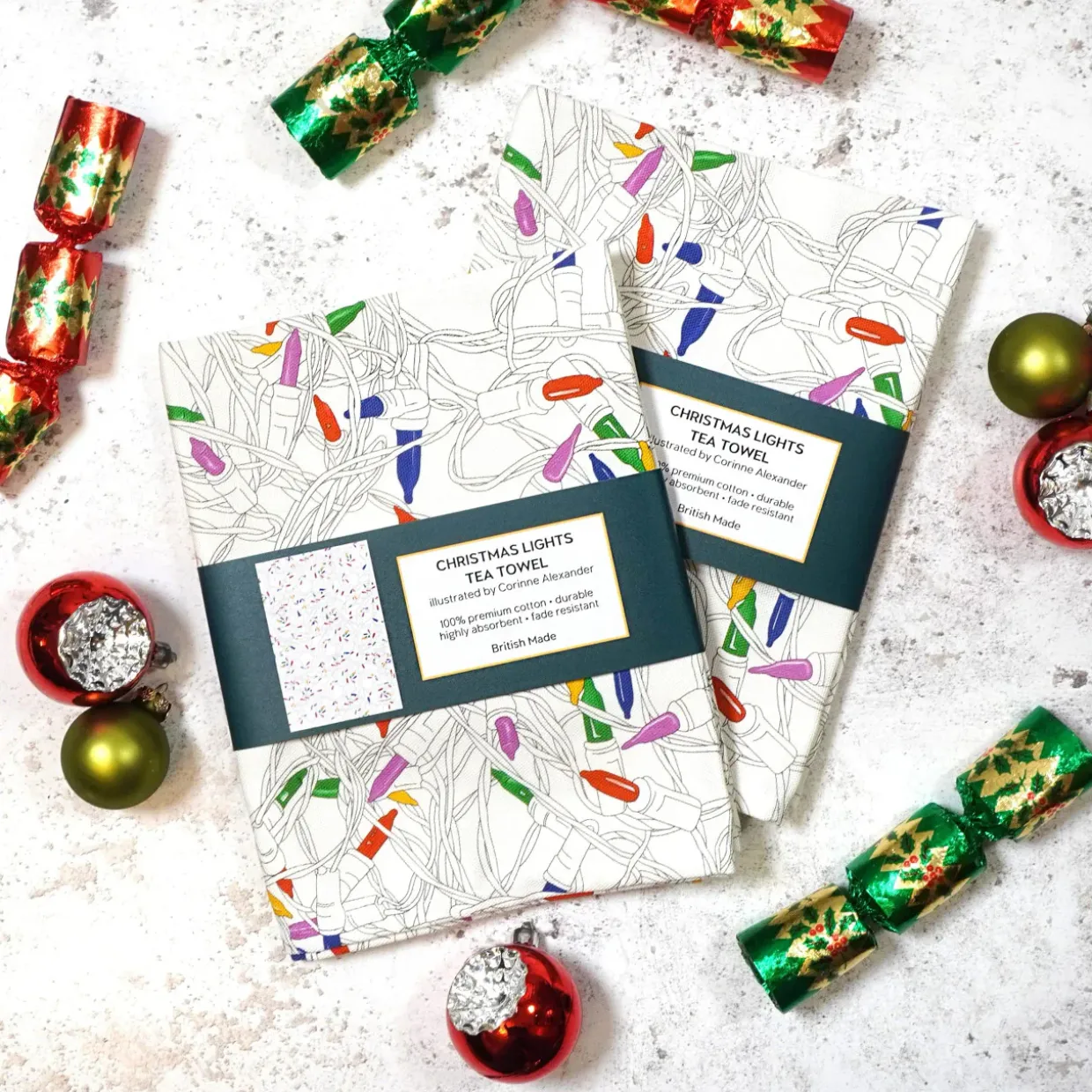 Christmas Lights Tea Towel By Corinne Alexander