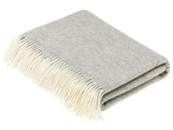 Classic Collection Herringbone Gray Marino Lambswool Throw Blanket