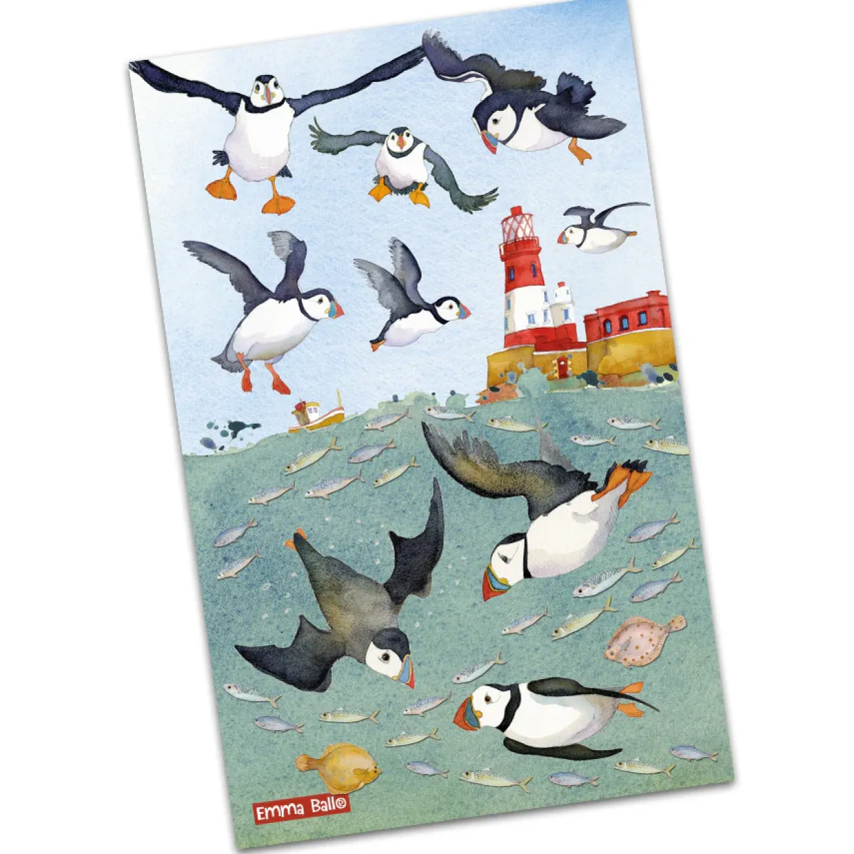 Diving Puffins Tea Towel