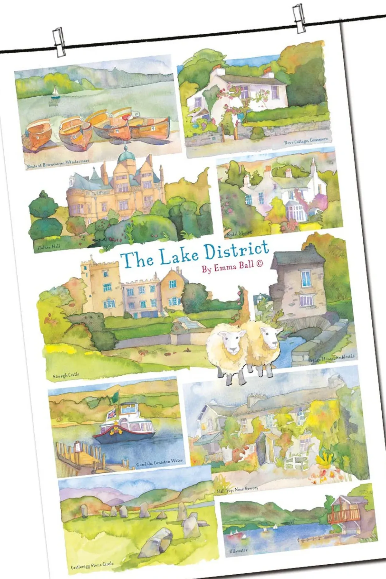 Lake District By Emma Ball Tea Towel