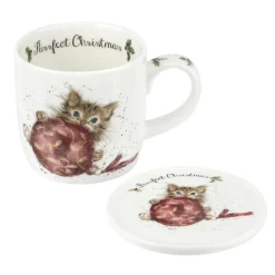 Purrfect Christmas Fine Bone China Mug & Coaster Set