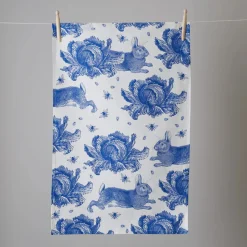 Rabbit & Cabbage Delft Blue Tea Towel