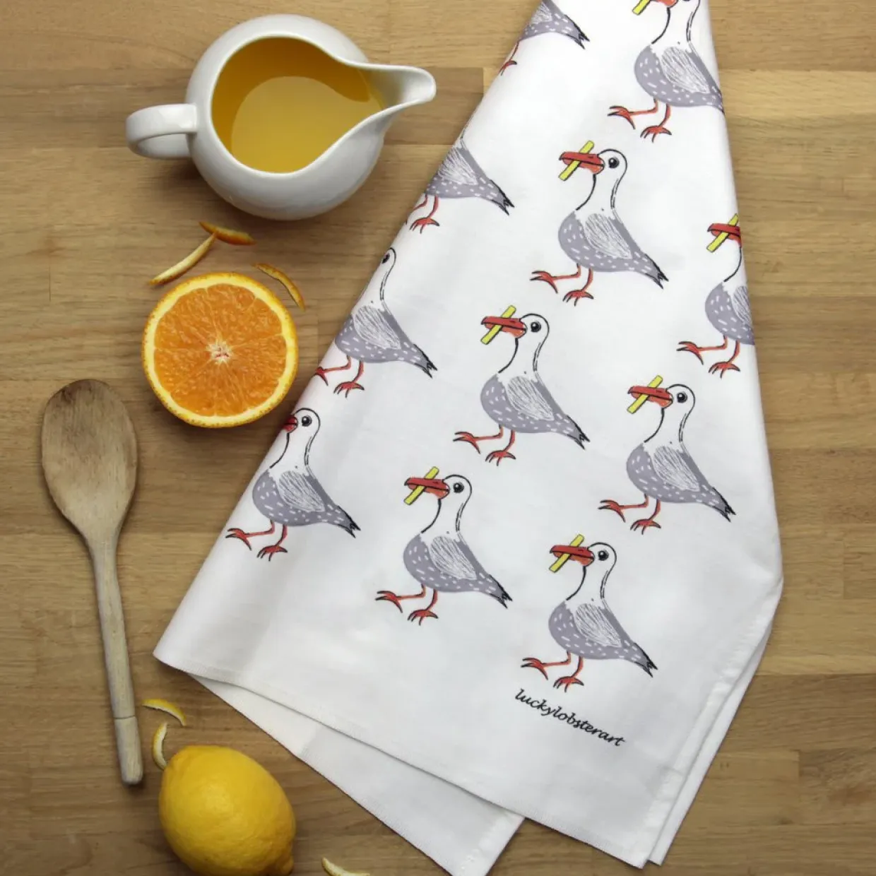 Seagull With Fry Tea Towel