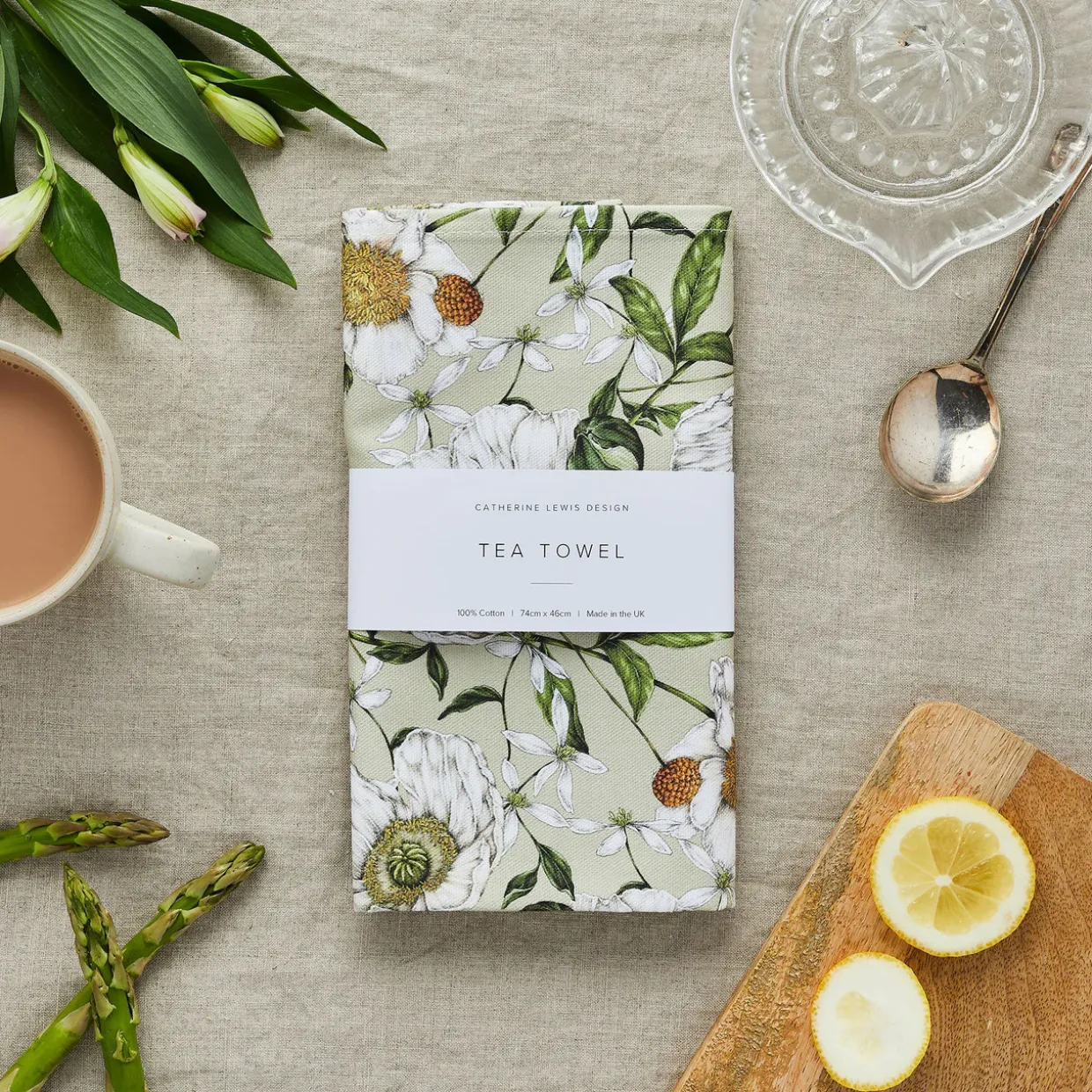 Spring Blossom Tea Towel - Light Green