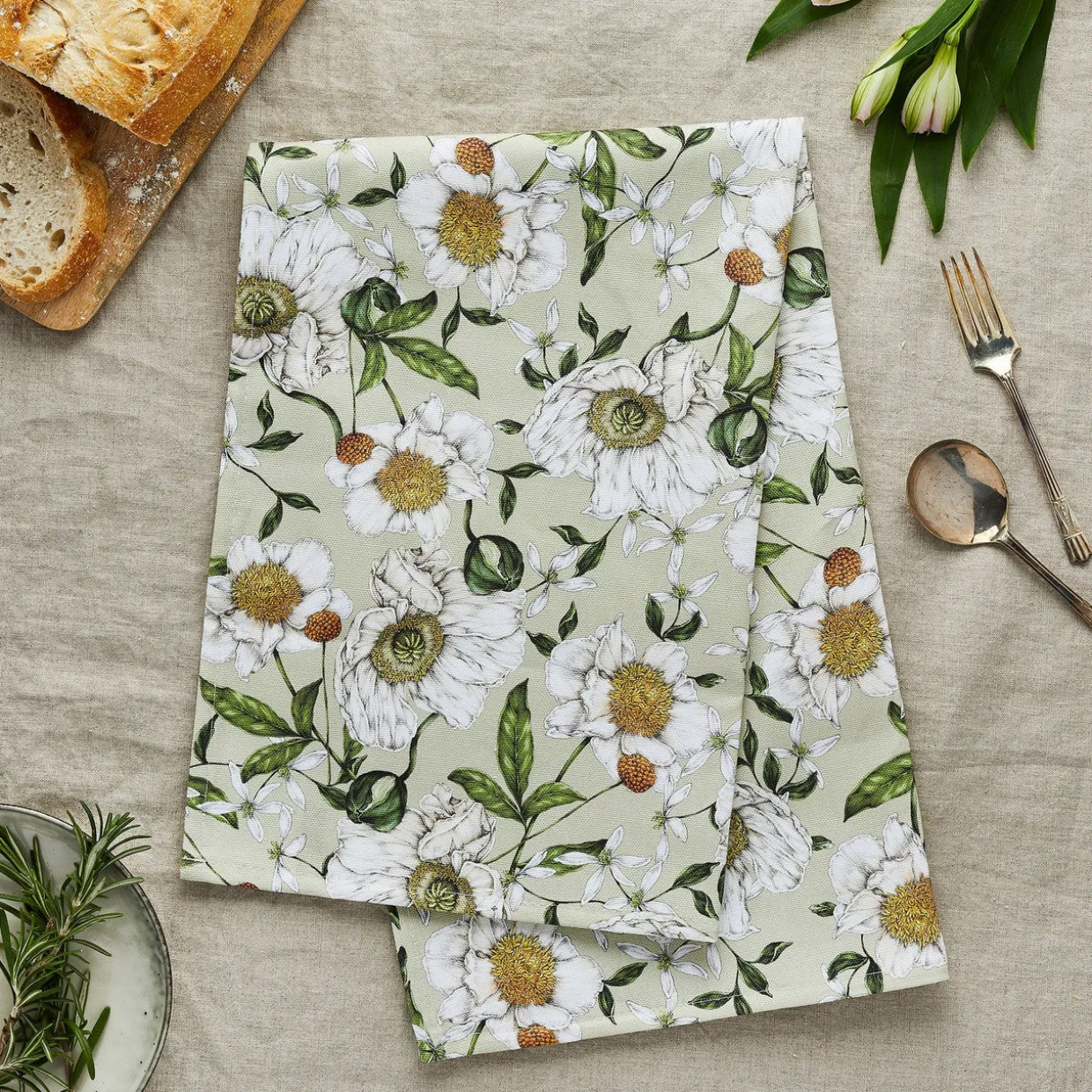 Spring Blossom Tea Towel - Light Green