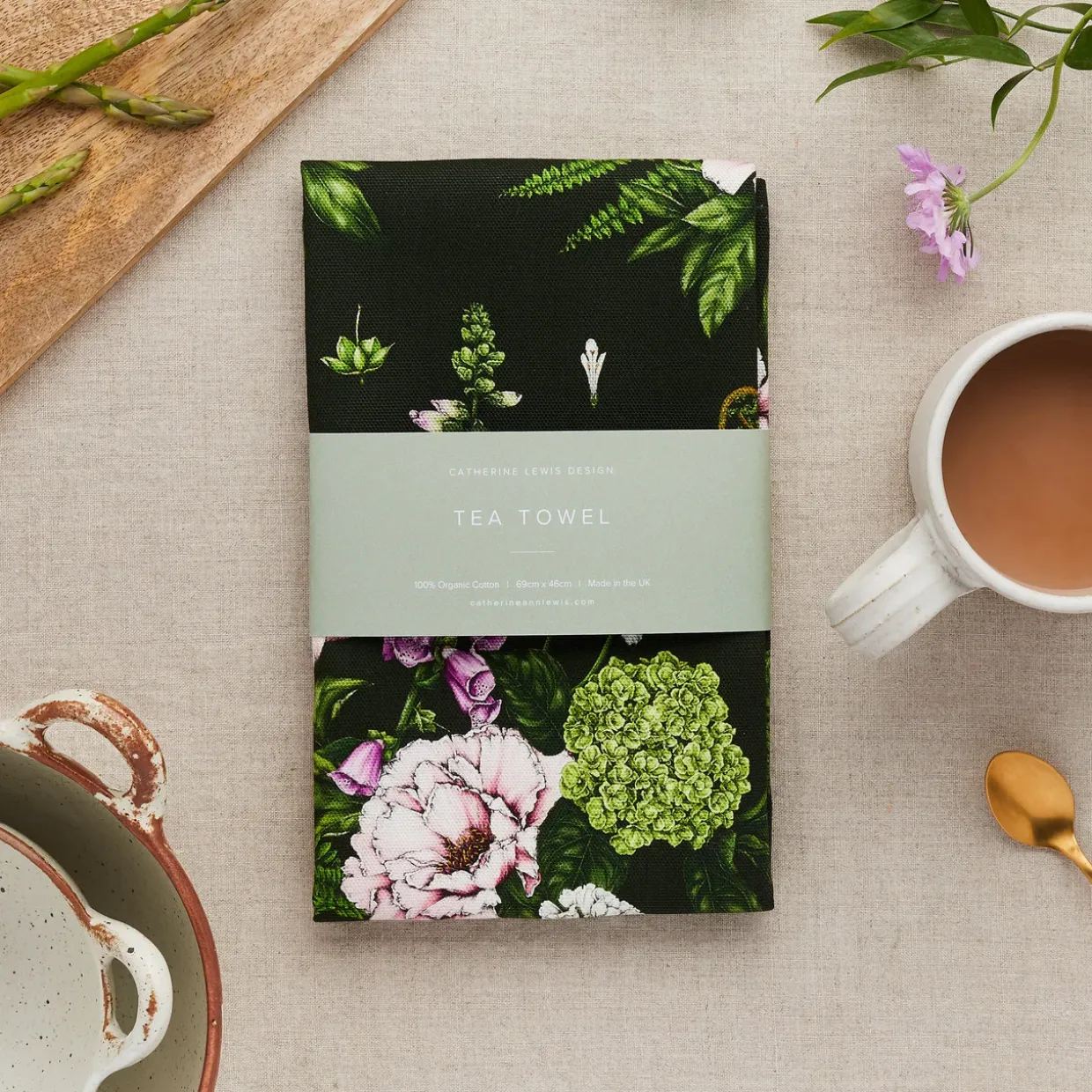 Summer Garden Tea Towel - Dark Green