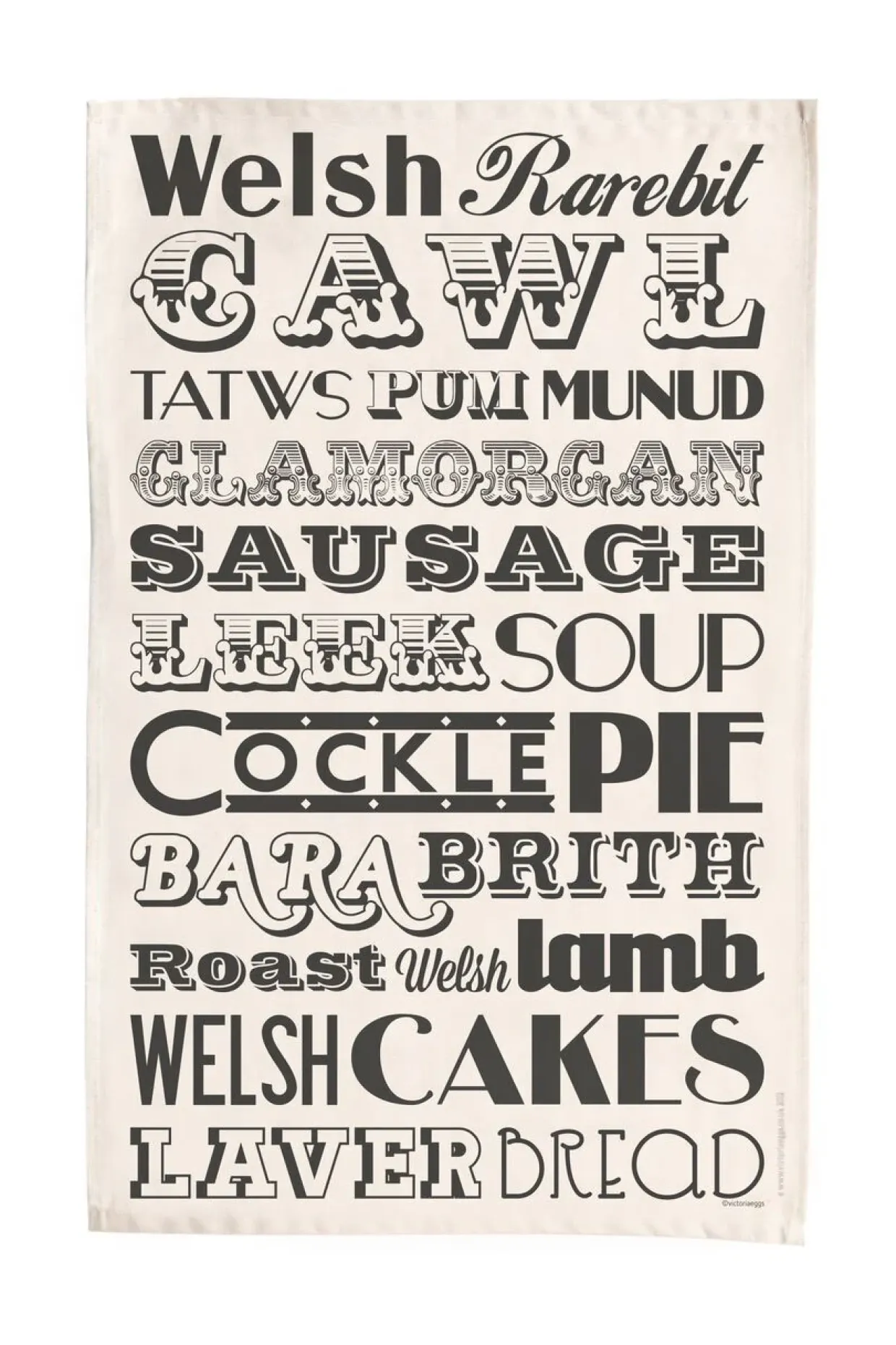 Welsh Dinner Tea Towel - Charcoal