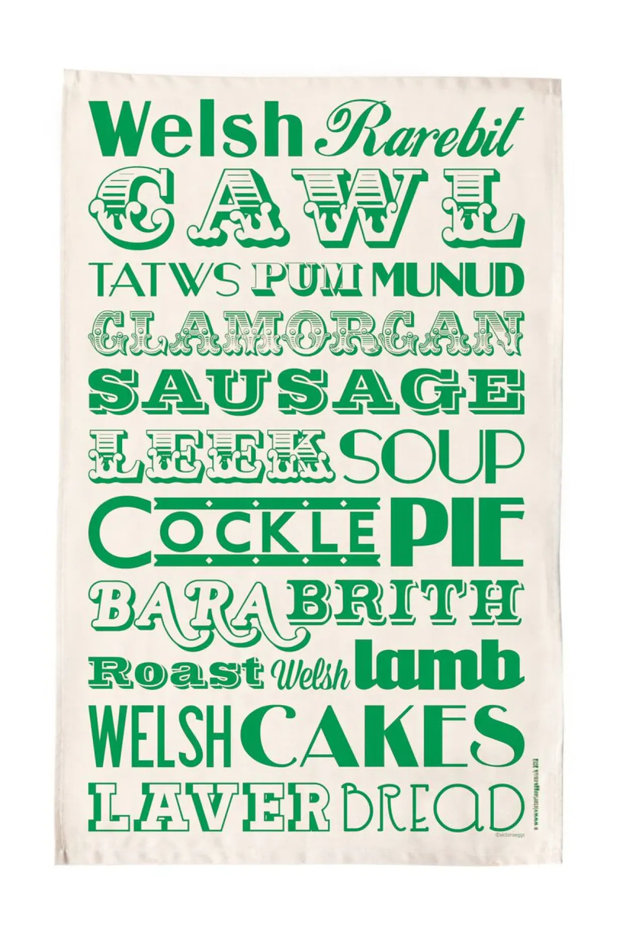 Welsh Dinner Tea Towel - Green