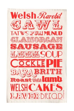 Welsh Dinner Tea Towel - Red